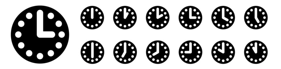 time clock icon each hour isolated set