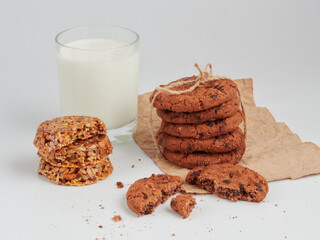 Homemade oatmeal cookies folded in a pile on the old table