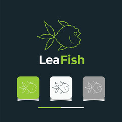 Simple line art fish with zigzag style fountain logo design template