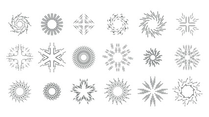 Set Abstract Collection Starburst Sunburst Sunset Black Line Doodle Design Elements Bursting Rays Sunrise Light Radiant Spark Vector Design Style