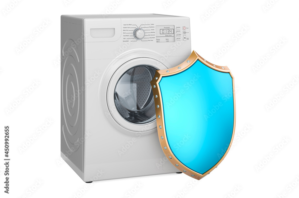 Poster washing machine with shield. 3d rendering