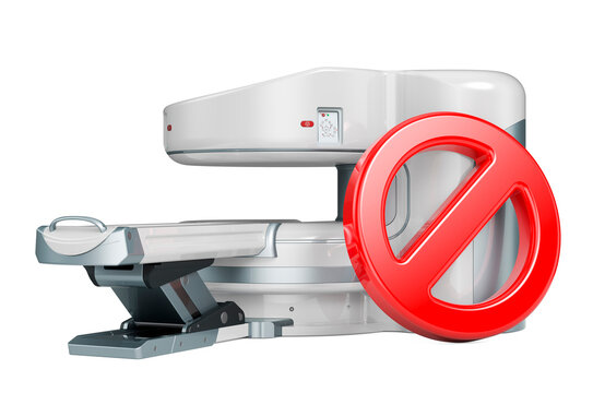 Prohibition symbol with open MRI, CT. 3D rendering