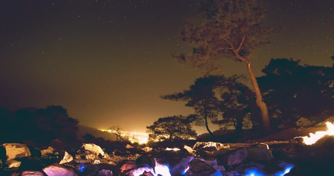Stars above Chimera, natural lights at night. Turkey.