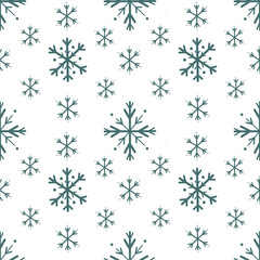 Vector seamless pattern with blue snowflakes.