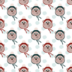 Cute seamless pattern with winter baby bear. Vector background.