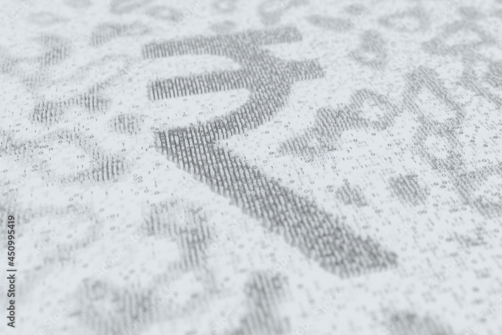 Poster rupee symbol consisting of many numbers. digital currency or crypto fintech related conceptual 3d re