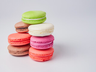 colorful macaroons isolated on white background closeup