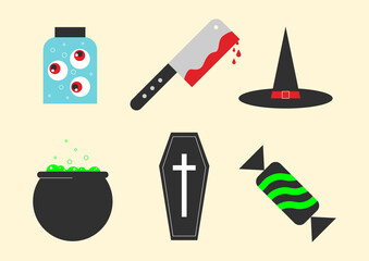 Halloween icons, stickers set. Halloween celebration, 31 October. Vector illustration.	