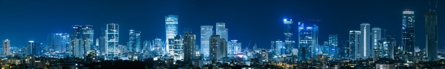 Fototapeta na wymiar Tel Aviv Skyline At Night, Tel Aviv Cityscape, Israel