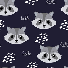 Childish seamless pattern with raccoon. Perfect for kids apparel,fabric, textile, nursery decoration,wrapping paper. Vector