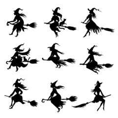 Set of Halloween witches silhouettes