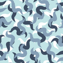 Vector white blue wavy shapes seamless pattern