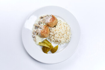 meatballs with rice and sauce