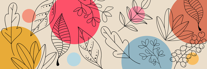 vector set of colorful autumn leaves and berries, hand drawn design elements