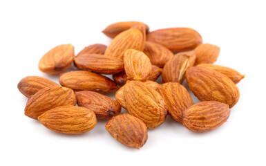 Closeup of almonds, isolated on the white background, clipping path