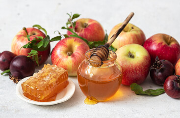 Rosh hashanah  jewish New Year holiday concept. Traditional symbol-Apples and honey
