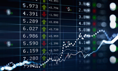 Financial rising graph and chart with lines and numbers