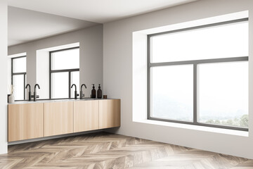 Bathroom interior with mirror, window and double sink