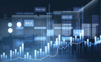 Financial rising graph and chart with numbers and bar diagrams