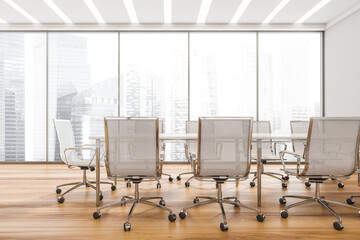 Conference table in the panoramic white office