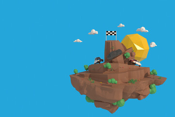 3D illustrator the ff-road driving competition. 3d rendering Low Polygon Geometry. Lowpoly Minimal Style Art.