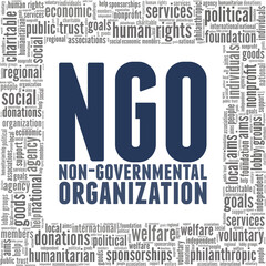 NGO Non-Governmental Organization vector illustration word cloud isolated on a white background. - obrazy, fototapety, plakaty