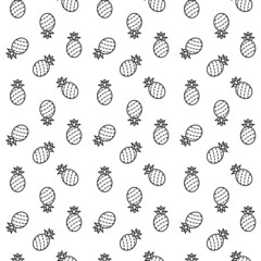 Black Pineapple Seamless Background Vector on White Background