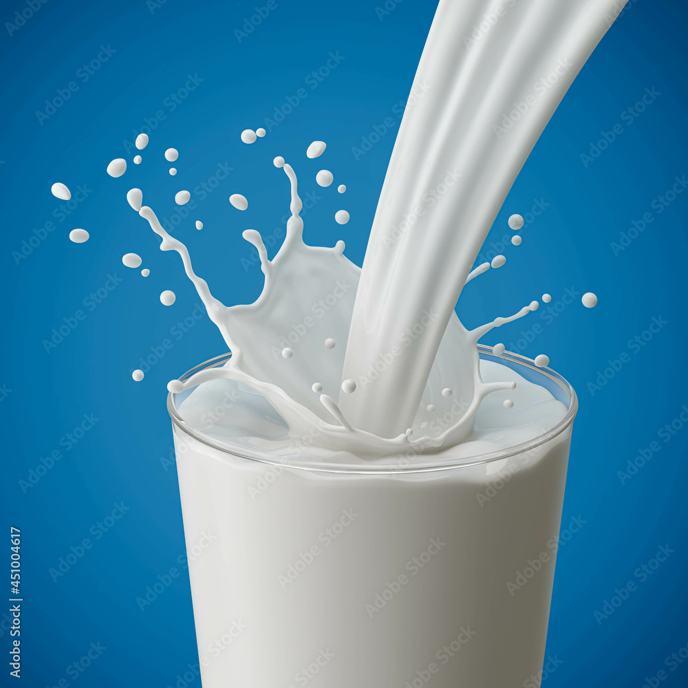 Poster splash of milk in the glass and pouring isolated on background with clipping path,3d rendering