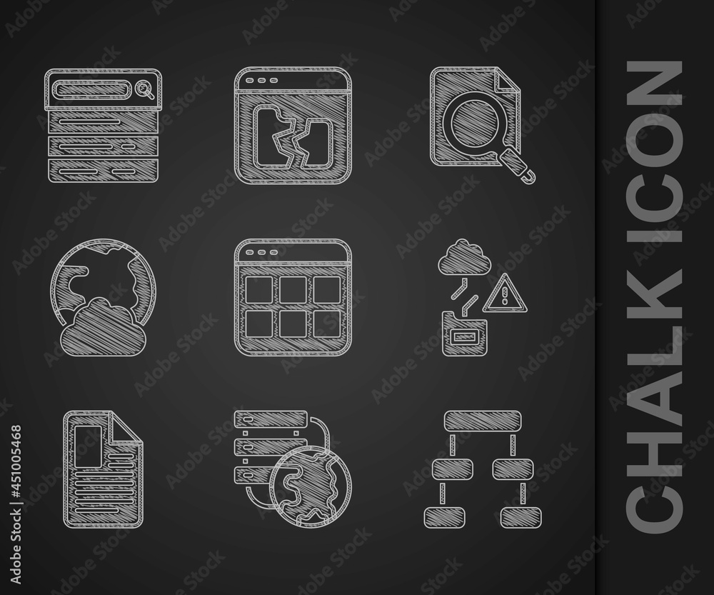 Poster set browser files, network cloud connection, hierarchy organogram chart, cloud technology data trans