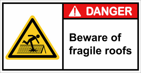 Please walk carefully as the roof is fragile.Danger sign.
