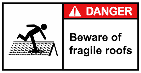 Please walk carefully as the roof is fragile.Danger sign.