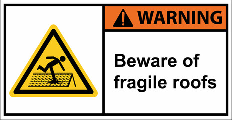 Please walk carefully as the roof is fragile.Warning sign.