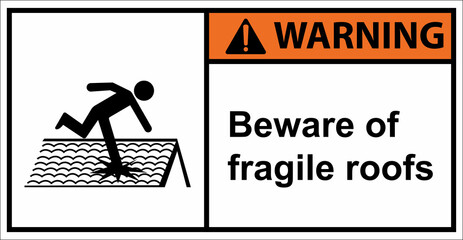 Please walk carefully as the roof is fragile.Warning sign.