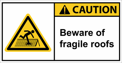 Please walk carefully as the roof is fragile.Caution sign.