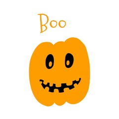 Vector illustration of Halloween pumpkin in hand drawn cartoon style on white background.