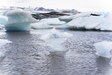 The beautiful landscape of the Jokulsarlon glacier lagoon, Iceland. Summertime