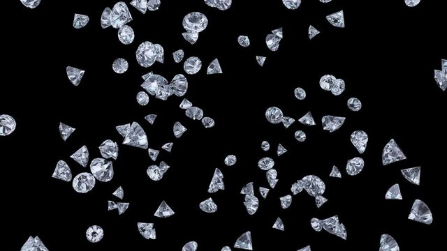 Shiny diamonds flying on transparent alpha channel background.