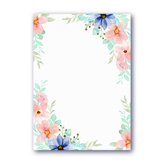 Multipurpose card with blue pink flower watercolor