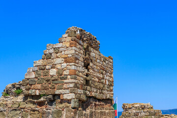 Seagull standing on the old stone wall