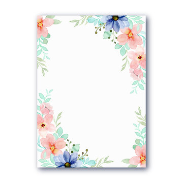 Multipurpose card with blue pink flower watercolor