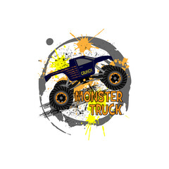Vector illustration for boys. Blue monster truck and grunge texture © Vitalii_ART