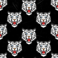Seamless pattern with white tiger head and scuffs.