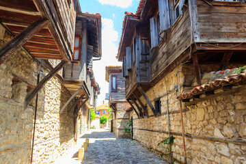 Fototapeta na wymiar Narrow street of the old town of Nessebar in Bulgaria
