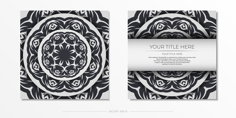 Luxurious white postcard preparation with abstract ornament. Template for design printable invitation card with mandala patterns.