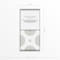 Luxurious Vector Template for postcard in white color with abstract patterns. Print-ready invitation design with mandala ornament.