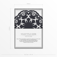 Luxurious white postcard preparation with abstract ornament. Vector Template for printable design invitation card with mandala patterns.