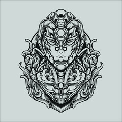 tattoo and t shirt design black and white hand drawn robot engraving ornament