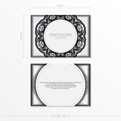 Luxurious White color postcard template with abstract patterns. Vector Print-ready invitation design with mandala ornament.
