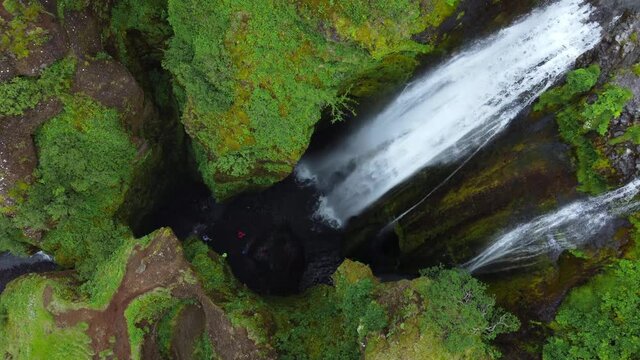 Gljufrabui waterfall in iceland. Aerial drone video of Icelandic landscape. Famous tourist attractions and landmarks destinations in Icelandic nature on Iceland. 4K UHD video.