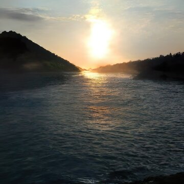 Quiet beautiful sunset on the mountain horizon 
